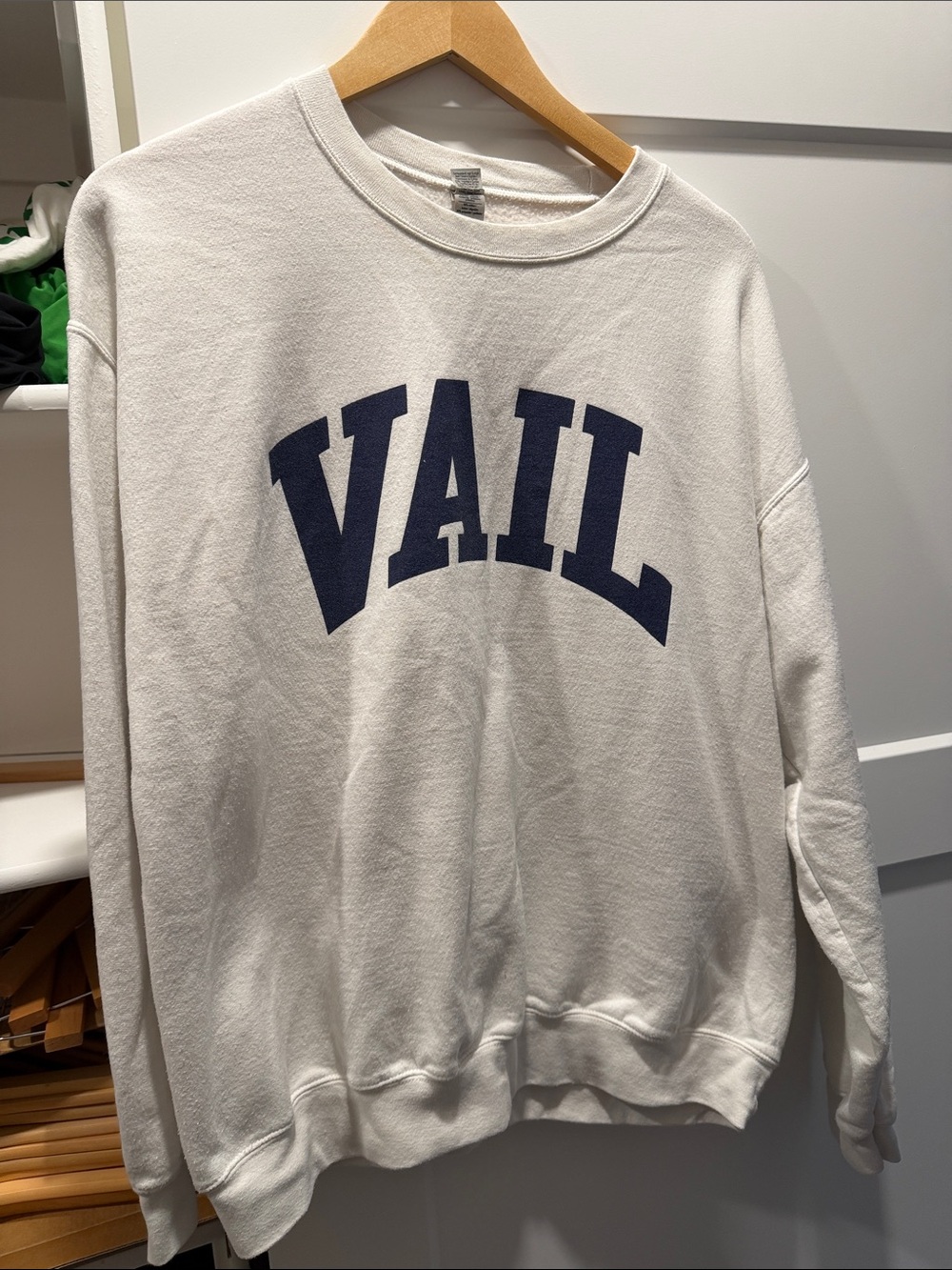 VAIL Crewneck Sweatshirt - White with Navy Print